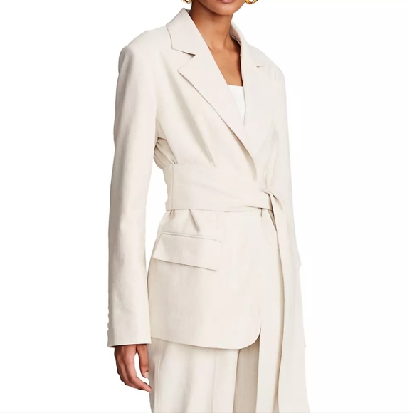 NWT$645 Halston Adley Cotton-Linen Suit Single-Breasted Blazer Top Jacket Sz 6 M - Picture 4 of 16